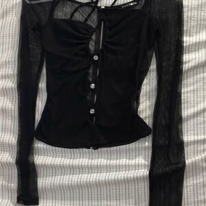 Fashion Nova Black Asymmetrical Ruched Blouse